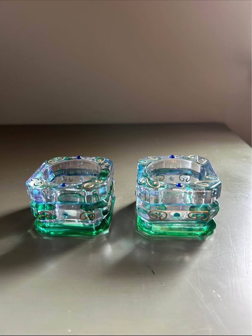 PartyLite Mardi Gras Collection Glass Tea Light Holders - Pair